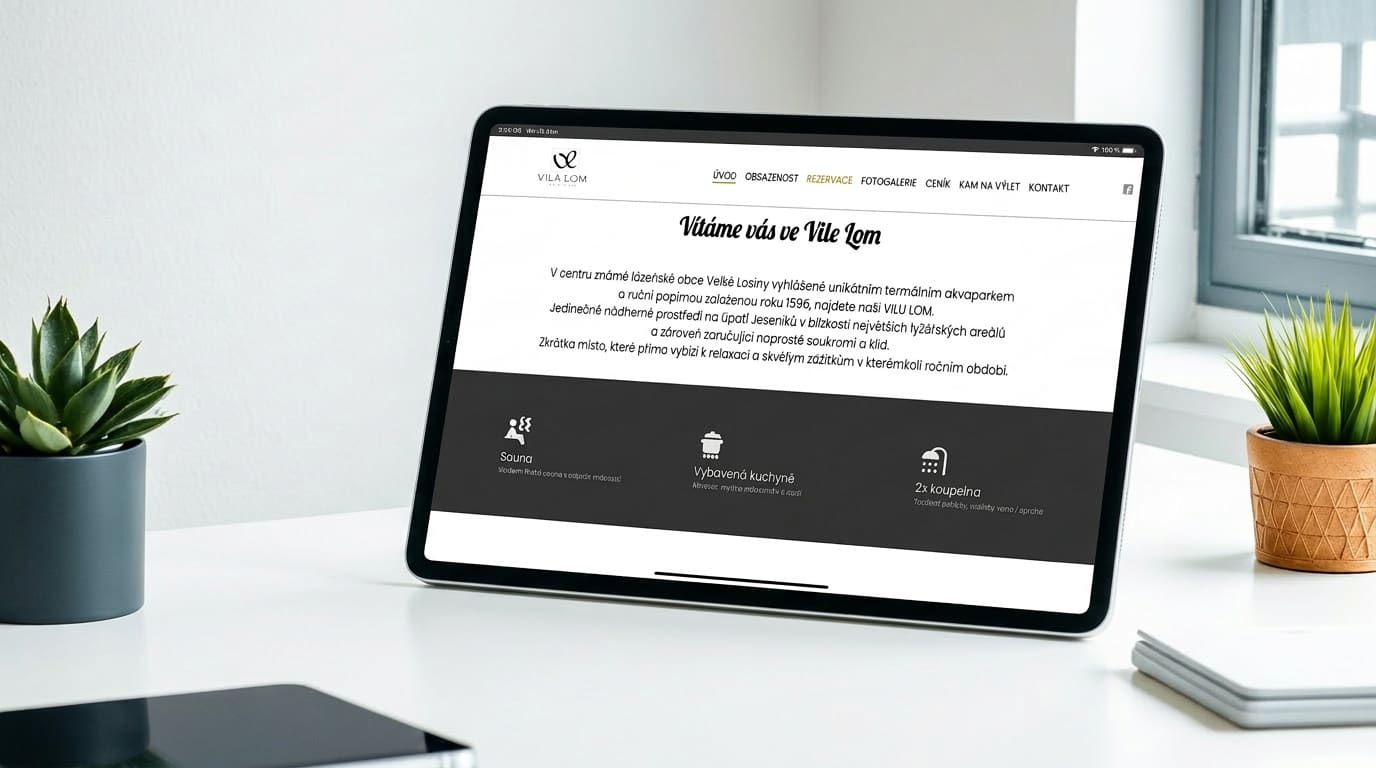Webová prezentace ubytování – ukázka práce pro klienta Vila Lom. Realizace od DDBros.