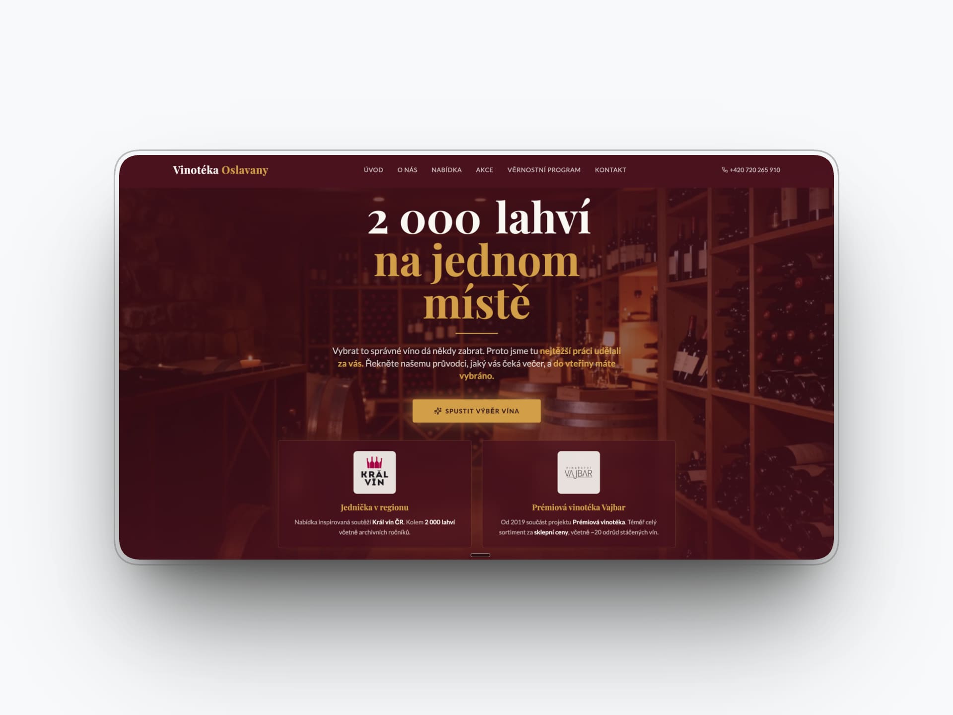 Webová prezentace vinotéky – ukázka práce pro klienta Vinotéka Oslavany. Realizace od DDBros.